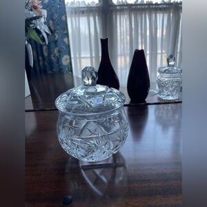 Vintage Polish Crystal Jam Jar / Sugar Bowl